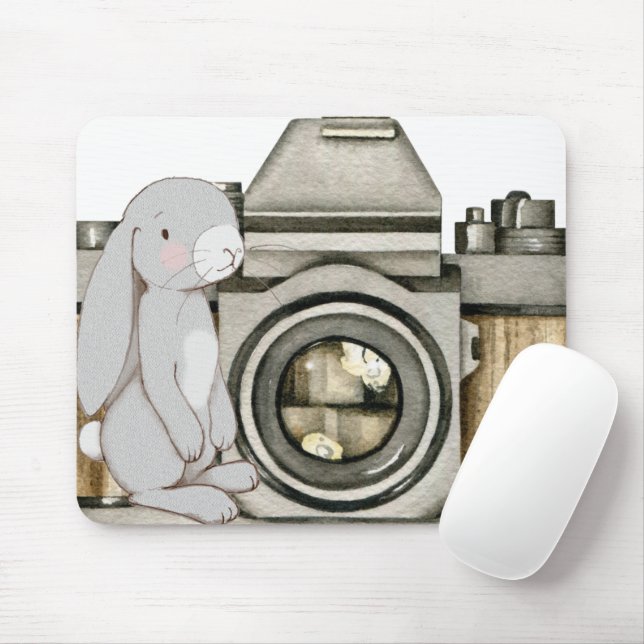 Vintage Camera & Bunny Mouse Pad (With Mouse)