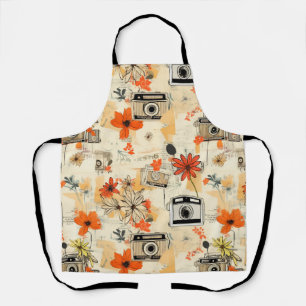 Vintage Camera Floral Orange Mustard Ephemera Apron