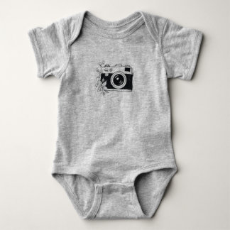 Vintage Camera – Floral Sketch Baby Bodysuit