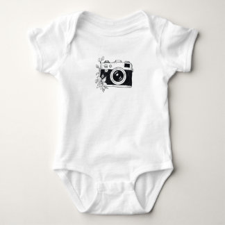 Vintage Camera – Floral Sketch Baby Bodysuit