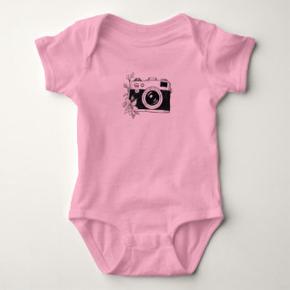 Vintage Camera – Floral Sketch Baby Bodysuit