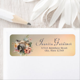 Vintage Camera Golden Hour Blossom Return Address Label