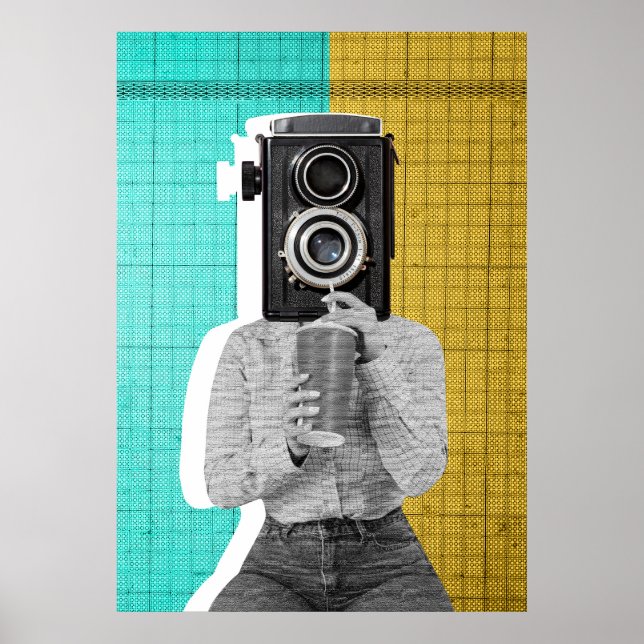 Vintage Camera Head Collage - Bold & Artistic Poster (Front)