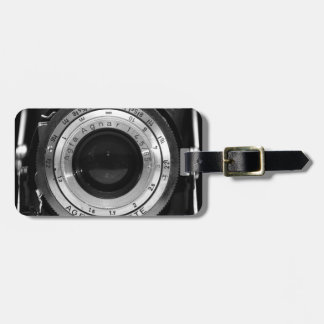 Vintage camera lens luggage tag