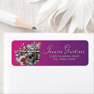 Vintage Camera Moody Mauve Botanicals Return Address Label