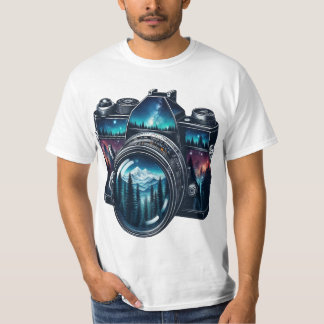 Vintage Camera Nature Double Exposure Illustration T-Shirt