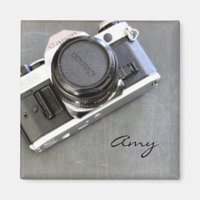 Vintage Camera on Chalkboard Square Magnet (Front)