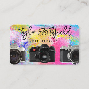 Vintage Camera Paint Splatter Photography Business Card