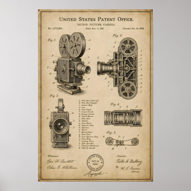 Vintage Camera Patent Drawing Poster (Front)