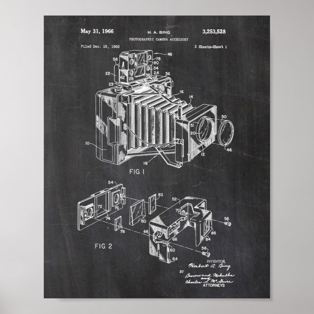 Vintage Camera Patent Poster Chalkboard Background (Front)