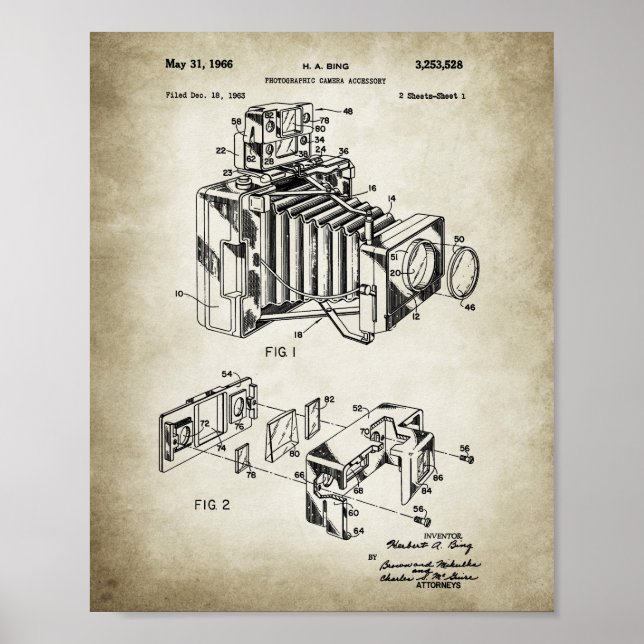 Vintage Camera Patent Poster Vintage Paper (Front)