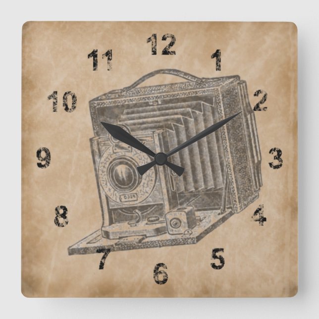 Vintage Camera Square Wall Clock (Front)