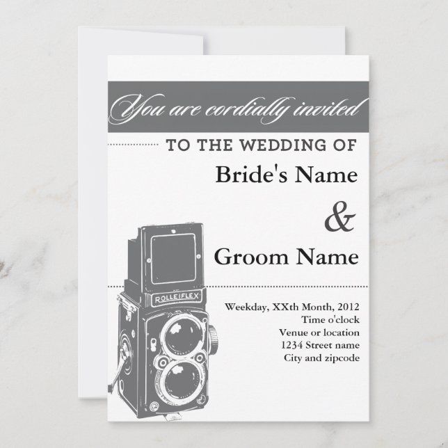 Vintage Camera Wedding Invitation (Front)