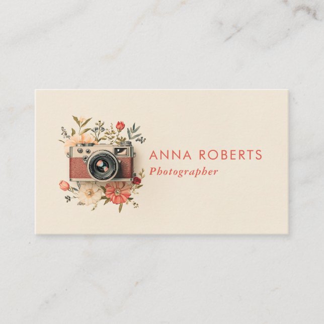 Vintage Camera Wedding Photographer Business Card (Front)