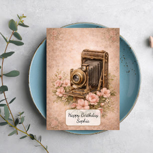 Vintage Camera with Roses Card