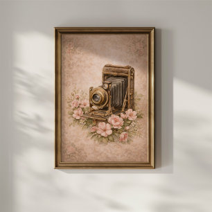 Vintage Camera with Roses Poster