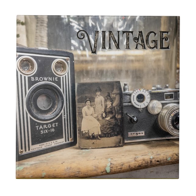 Vintage Cameras and Photo Print Ceramic Tile (Front)