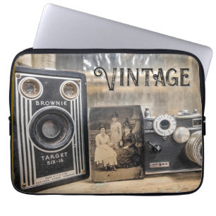 Vintage Cameras and Photo Print Laptop Sleeve