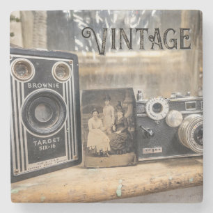 Vintage Cameras and Photo Print Stone Coaster