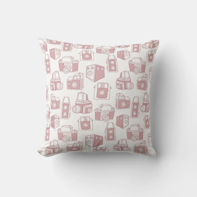 Vintage Cameras Retro Pattern (White / Pink) Cushion (Front)