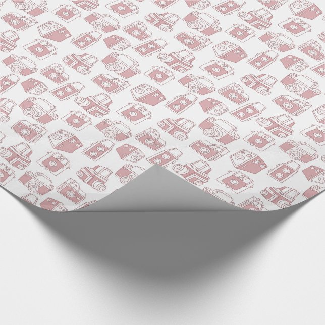 Vintage Cameras Retro Pattern (White / Pink) Wrapping Paper (Corner)