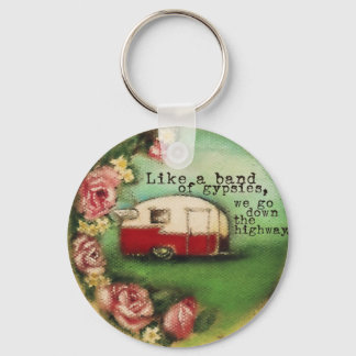 Vintage Camper and Roses Key Ring
