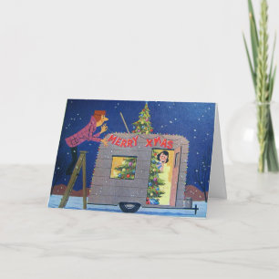 VINTAGE CAMPER CHRISTMAS ART GREETING CARD