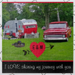 Vintage Camper Trailer and Truck Valentine's Day Jigsaw Puzzle