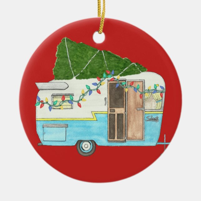Vintage Camper Trailer Christmas Ornament (Front)