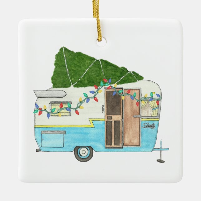 Vintage Camper Trailer Christmas Ornament (Front)