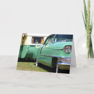 VINTAGE CAMPER TRAILER & CLASSIC CAR BIRTHDAY CARD