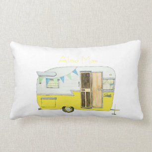 Vintage Camper Trailer in Yellow Lumbar Pillow
