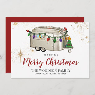 Vintage Camper Trailer Red   Christmas Card