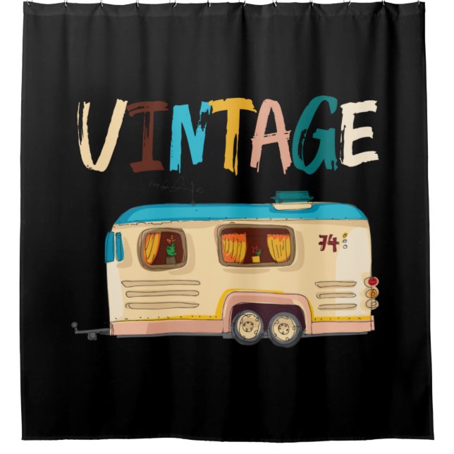 Vintage Camper Travel Trailer RV Camping Shower Curtain (Front)