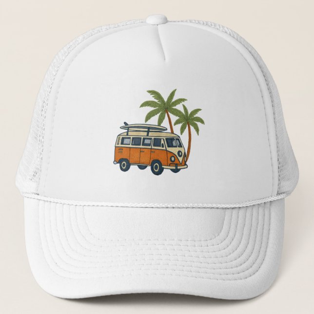 Vintage Camper Van & Palm Trees Surf Hat (Front)