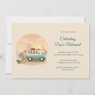 Vintage Camper Van Road Trip Retirement Invitation