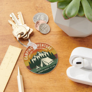 Vintage Camping Adventure Retro Mountain Hiking Key Ring