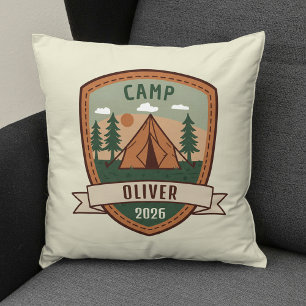 Vintage Camping Badge Personalised Cushion