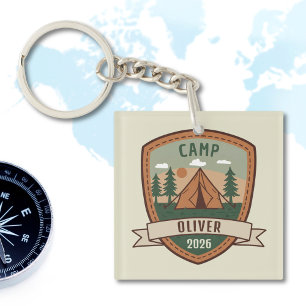 Vintage Camping Badge Personalised Key Ring