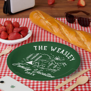 Vintage Camping Family Vacation Trip  Paper Plate