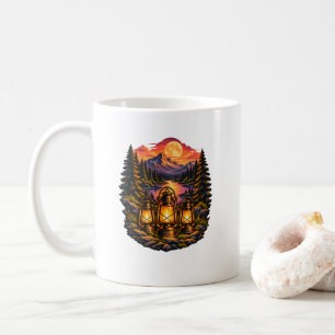 Vintage Camping Lanterns Mountain Sunset Wildernes Coffee Mug