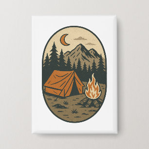 Vintage Camping Night Scene Campfire Mountains