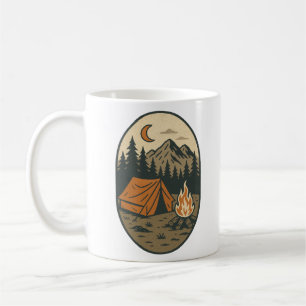 Vintage Camping Night Scene Campfire Mountains Coffee Mug