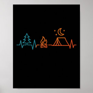 Vintage Camping Outdoor Heartbeat Nature Camper Hi Poster