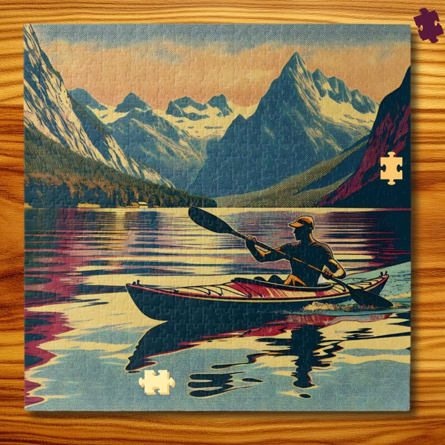 Vintage Camping Scene Man Kayaking Jigsaw Puzzle (Creator Uploaded)