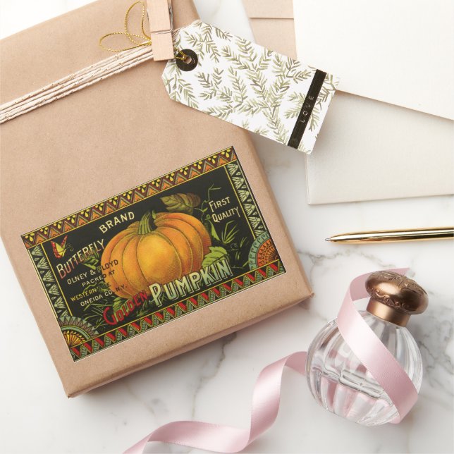 Vintage Can Label Art, Butterfly Pumpkin Vegetable (Gifting)