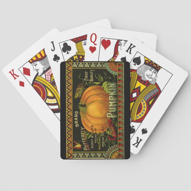 Vintage Can Label Art, Butterfly Pumpkin Vegetable Playing Cards (Back)