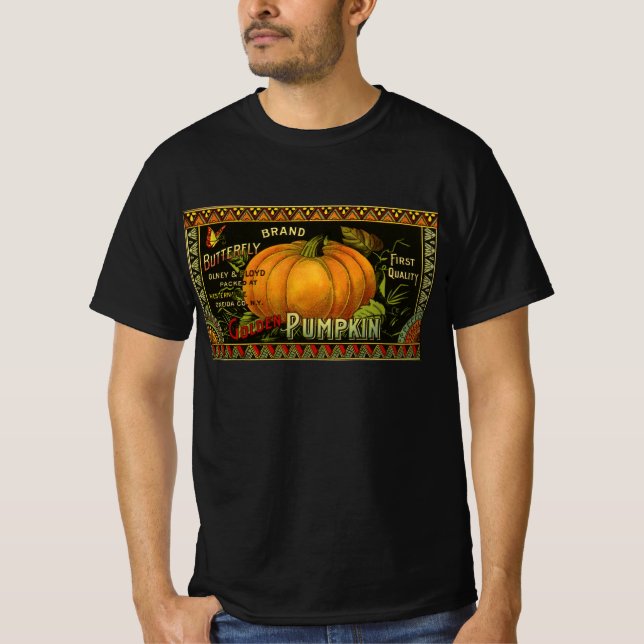 Vintage Can Label Art, Butterfly Pumpkin Vegetable T-Shirt (Front)