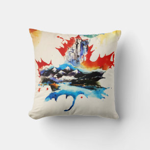 Vintage Canada Maple Leaf Travel Love Watercolor Cushion