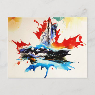 Vintage Canada Maple Leaf Travel Love Watercolor Postcard